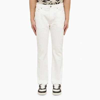 Palm Angels Logo-embossed Straight Jeans In Off White