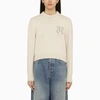 PALM ANGELS PALM ANGELS WHITE WOOL BLEND SWEATER WITH LOGO