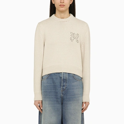 Palm Angels White Wool Blend Sweater With Logo
