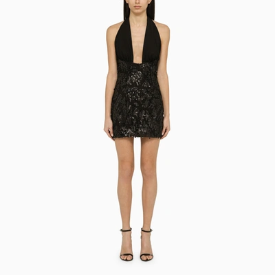 ROTATE BIRGER CHRISTENSEN ROTATE BIRGER CHRISTENSEN BLACK RECYCLED POLYESTER MINI DRESS