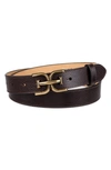 Sam Edelman Women's Slim Double-e Plaque Buckle Belt In Brown