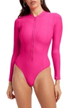 Good American Zippered Long Sleeve Swimsuit In Pink