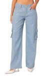 Edikted Icing Sequin Low Rise Cargo Jeans In Light Blue In Light-blue