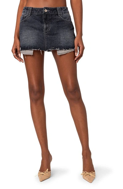 Edikted Women's Washed Denim Mini Skirt In Dark Gray