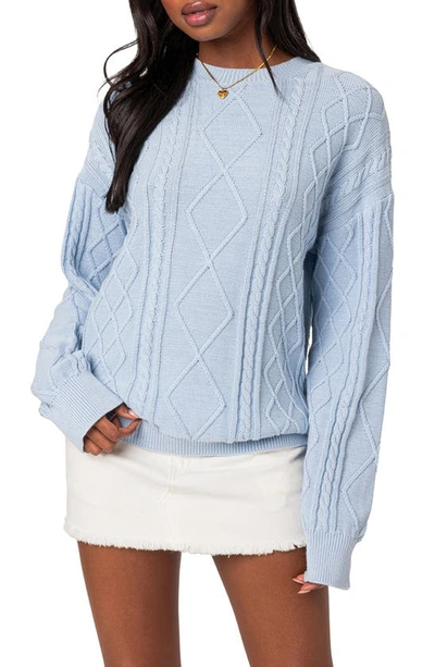 Edikted Women's Jessy Cable Knit Oversized Sweater In Light Blue