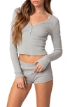 Edikted Rebekah Rib Crop Long Sleeve Top In Gray Melange