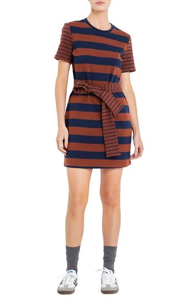 English Factory Women's Contrast Stripe Knit Mini Dress In Brown,navy