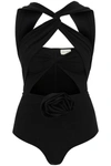 MAGDA BUTRYM CUT OUT BODYSUIT WITH ROSE APPLIQUE