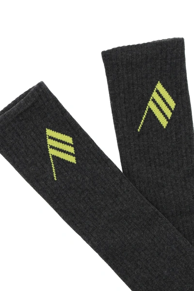 Attico Logo Short Sports Socks In Grey, Yellow