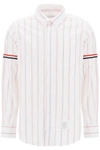 THOM BROWNE STRIPED OXFORD BUTTON DOWN SHIRT WITH ARMBANDS