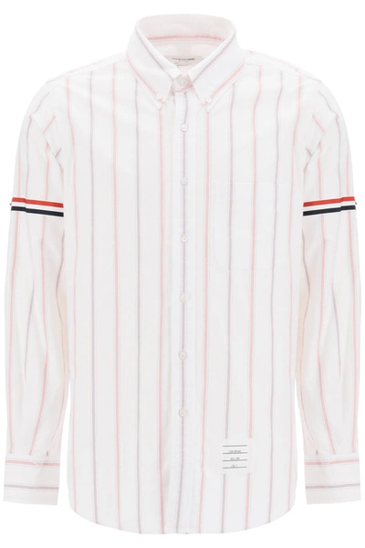Thom Browne Striped Oxford Button-down Shirt With Armbands In White
