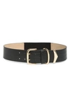 VINCE CAMUTO DOUBLE PRONG BUCKLE CROC-EMBOSSED STRETCH BACK BELT