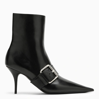 Balenciaga Knife Buckle-detailed Leather Ankle Boots In Black