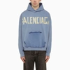 Balenciaga Tape Type Ripped Pocket Hoodie In Blue