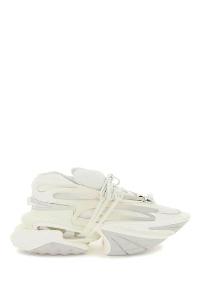 Balmain Unicorn Sneakers In White Leather In Bianco