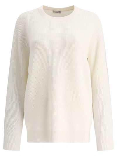 BRUNELLO CUCINELLI BRUNELLO CUCINELLI CASHMERE ENGLISH RIB SWEATER WITH MONILI