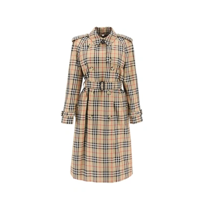 Burberry Checked Trench In Beige