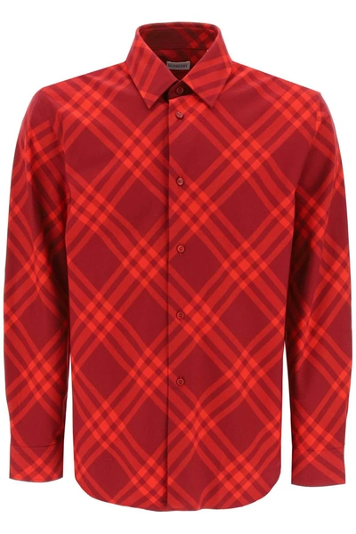 Burberry Check Cotton Flannel Shirt In Red