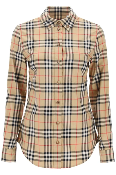 BURBERRY BURBERRY LAPWING BUTTON DOWN SHIRT WITH VINTAGE CHECK PATTERN