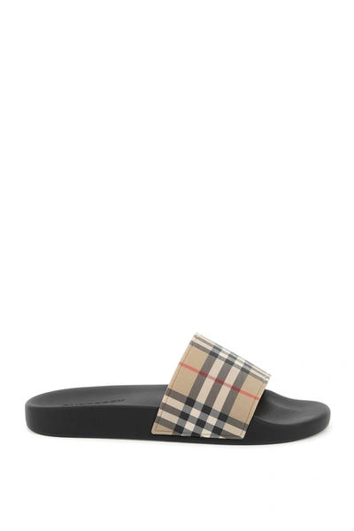 Burberry Check Slides In Archive Beige