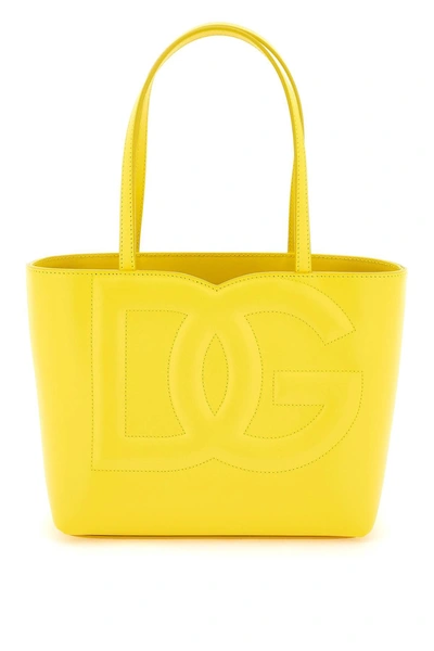 Dolce & Gabbana Leather Tote Bag With Logo Women In Yellow