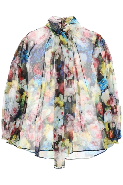 Dolce & Gabbana Nocturnal Flower Lavallière-tie Blouse In Multicolor