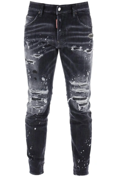 Dsquared2 Skater Jeans In Black Diamond&studs Wash In Grey