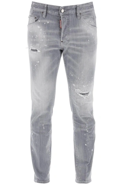 Dsquared2 Skater Jeans In Grey Spotted Wash