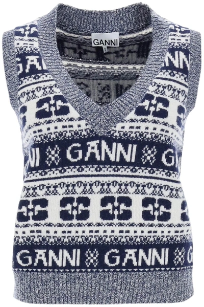 GANNI GANNI JACQUARD WOOL VEST WITH LOGO PATTERN