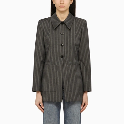 Ganni Single Breasted Jacket With Grey Stripes
