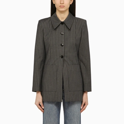 Ganni Single Breasted Jacket With Grey Stripes In Gray