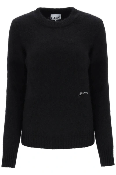 Ganni Logo Embroidery Sweater In Black