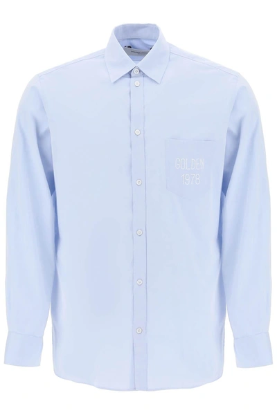 Golden Goose Alvise Shirt With Embroidered Pocket In Light Blue