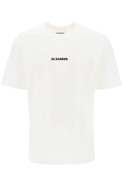 Jil Sander T Shirt With Logo Print In Bianco