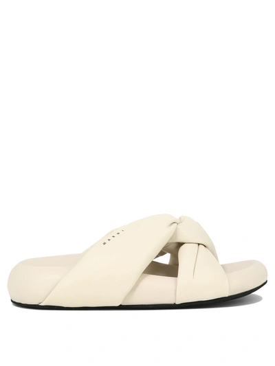 Marni Twist-detail Leather Sandals In Cream