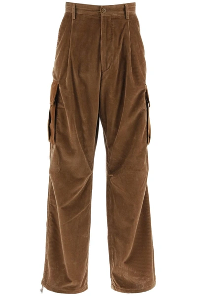 Moncler Basic Corduroy Cargo Trousers Men In Brown