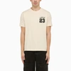 Off-white Logo-embroidered Cotton T-shirt In Beige