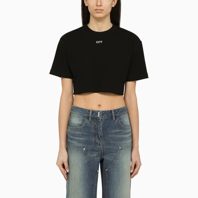 OFF-WHITE OFF WHITE™ SHORT BLACK COTTON T SHIRT WITH LOGO