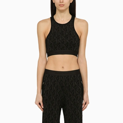 Palm Angels Monogram Viscose Blend Knit Top In Black Black