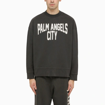 Palm Angels Pa City Washed Cotton Sweatshirt In Grey