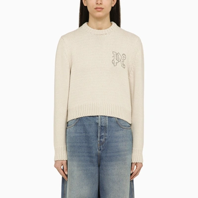 Palm Angels White Wool Blend Jumper With Logo