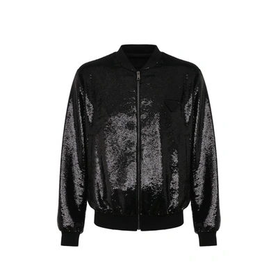 Prada Sequin Embellished Bomber Jacket In Black