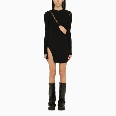 Attico Cutout Long-sleeve Slit-hem Rib Mini Dress In 100 Black