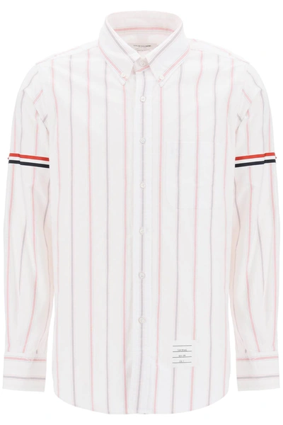 Thom Browne Striped Oxford Button-down Shirt With Armbands In White