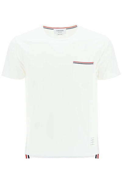 Thom Browne Striped Pocket Cotton T-shirt In White