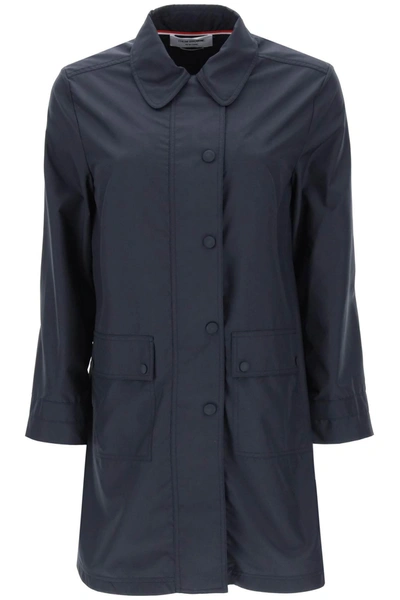 Thom Browne Round Collar Overcoat In Military Ripstop In Blue