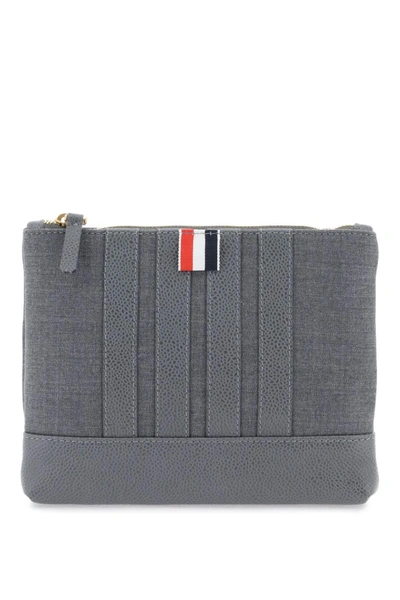 Thom Browne 4-bar Cotton Wash Bag In Grey