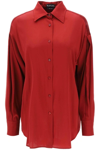 Tom Ford Stretch Silk Satin Shirt In Red