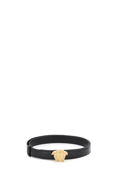 Versace Coconut-print Belt La Medusa Buckle In Black