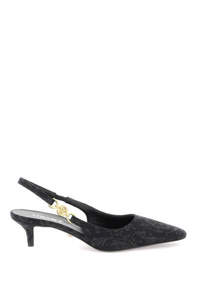 Versace Embellished Patent-leather Slingback Pumps In Black